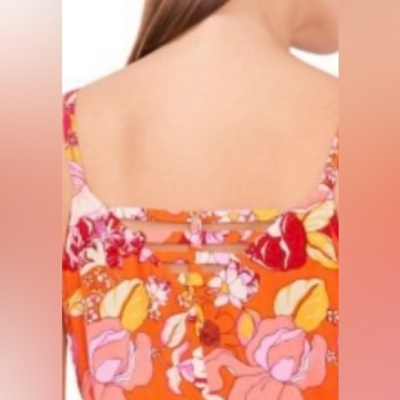 Vince Camuto Women's Orange Floral flowy boho hippie Sleeveless jumpsuit small - Picture 8 of 9